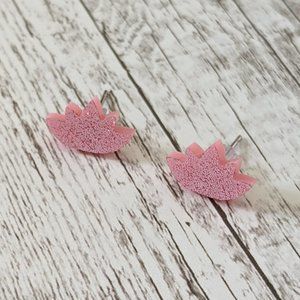 Sparkly Acrylic Light Pink Lotus with Light Pink Glitter Stud Earrings
